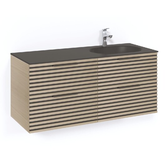 Macro Design Crown Stripe Servantskap 4-skuff - med Høyre Glasservant 120cm Eik / Glass Edge Svart