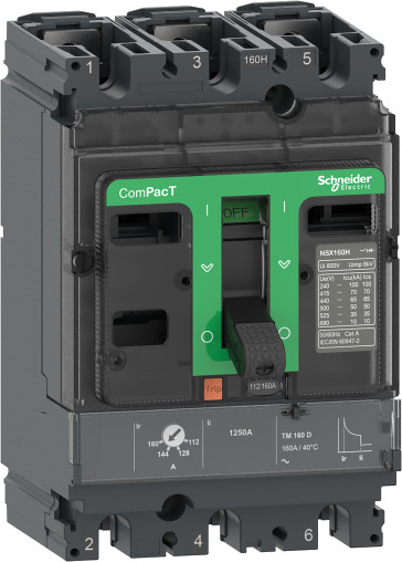 Strømbryter ComPacT NSX100N, TMD strømrelé 80A, 3P