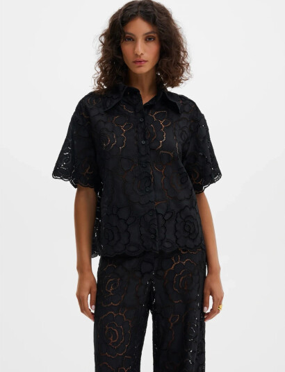 Malina Claudia Short Sleeve Lace Shirt - Black - 40