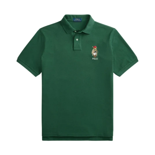 Polo Ralph Lauren Custom Slim Fit Polo Bear Mesh Polo   Green   L