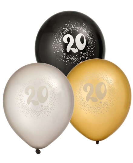 20 år 6 stk Svarte Sølvog Gullfarget Ballonger 30 cm 20 år 6 stk Svarte Sølvog Gullfarget Ballonger 30 cm