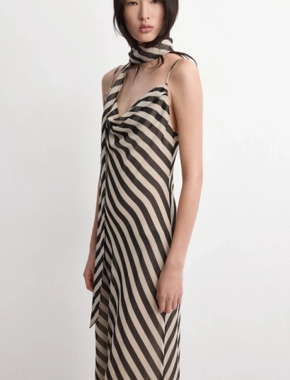 Mango Printed Dress With Foulard   Brown   M