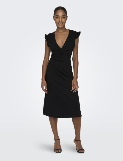 ONLY Onlmay Life S/L Wrap Midi Dress Jrs - Black - XS