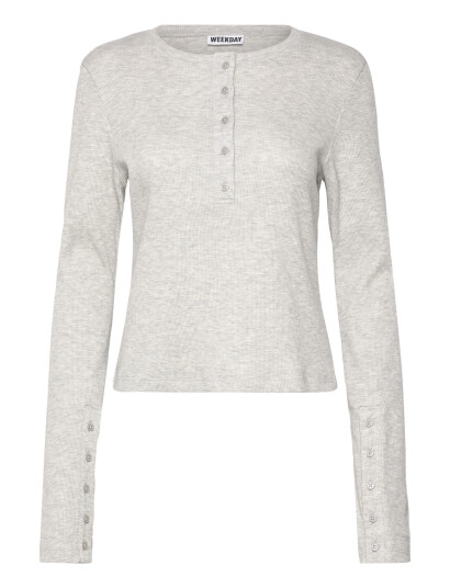 Weekday Waffled Henley Long Sleeve Top   Grey   XS
