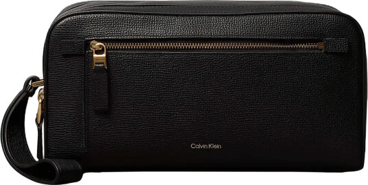 Calvin Klein Premium Leather Dopp Kit - Black - ONE SIZE