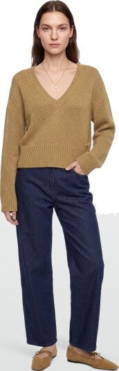 Ganni V Neck Jumper Beige XL