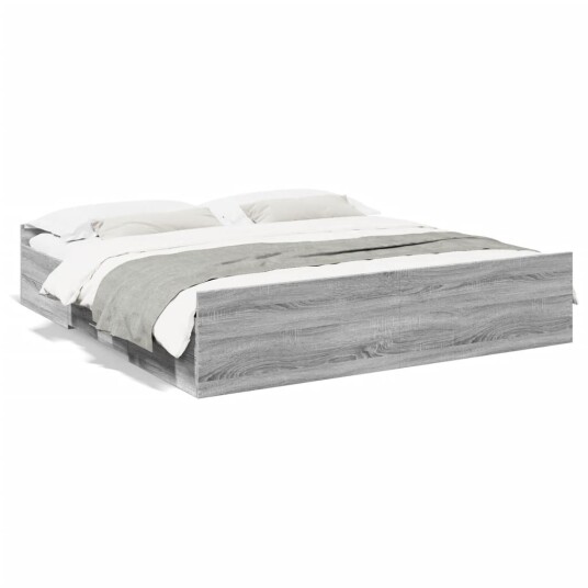  Sengeramme med skuffer grå sonoma 200x200 cm konstruert tre 8721102619236