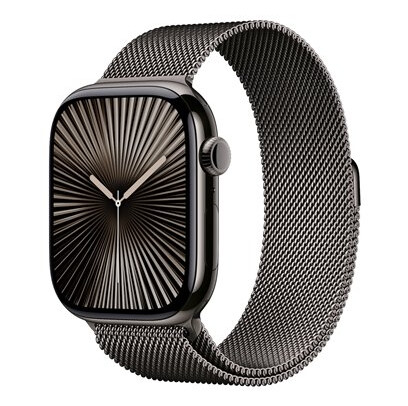 Apple Watch Series 10 (Gps + Cellular) - 46 Mm - Skifer Titan - Smartklokke Med Fint Strikket Løkke - Nett Av Rustfritt Stål - Skifer - Båndbredde: S/M - 64 Gb - Lte, Wi-Fi 4, Uwb, Bluetooth - 4G - 41.7 G