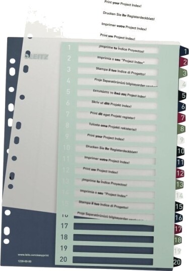 Leitz Style Inndeler 20 Deler Fortrykt: 1 20 For A4 Maxi Med Fliker