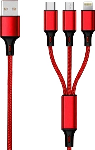 2Go 797150, 1,5 M, Usb B, Usb C/Micro-Usb B/Lightning, Rød