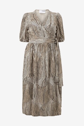 Selected FEMME CURVE Omslagskjole slfEvita 2/4 Aop Midi Wrap DresSvart