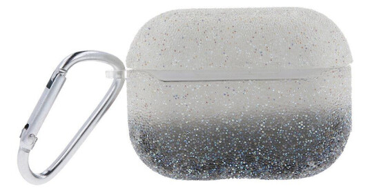INCOVER Apple AirPods Pro 2nd Gen (2022) TPU Plastdeksel med Karabinkrok – Grå / Gjennomsiktig Glitter