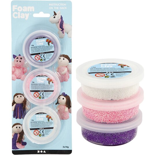 Creativ Company Foam Clay 3 x 14 gr. Glitter/Metallic rosa