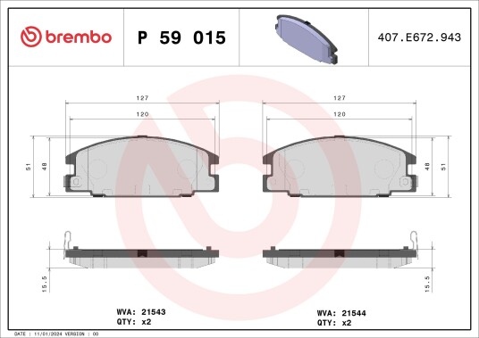 Bremseklosser BREMBO P 59 015 Bremseklosser BREMBO P 59 015