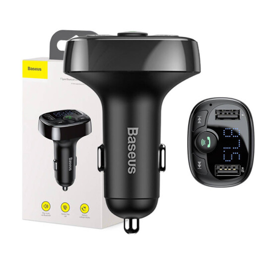 Baseus T FM-sender Bluetooth med 2xUSB og microSD - Svart