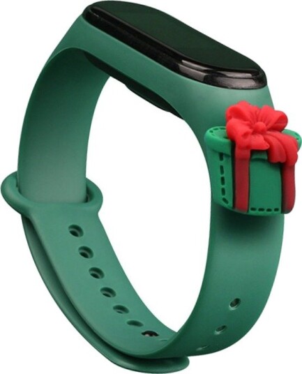 Hurtel Strap Xmas for Xiaomi Mi Band 3 / 4 Christmas Silicone Strap Armbånd med gave Mørkegrønn