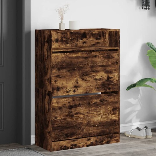  Skoskap med 2 vippeskuffer røkt eik 80x34x116 cm 8721012386044