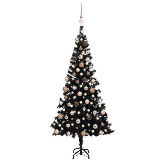 vidaXL Kunstig juletre med LED og kulesett 180 cm PVC svart