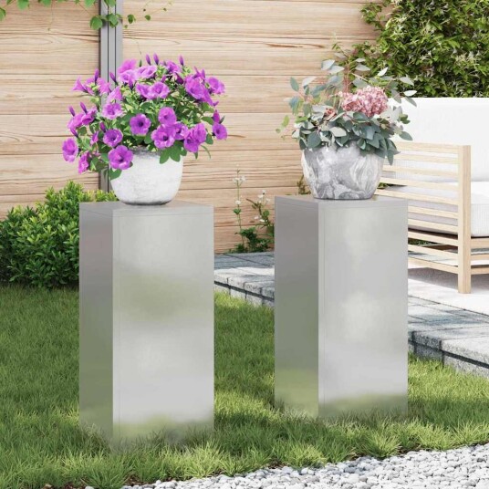  Utendørs Planteholdere Pille 2 stk 24x24x55 cm Rustfritt Stål