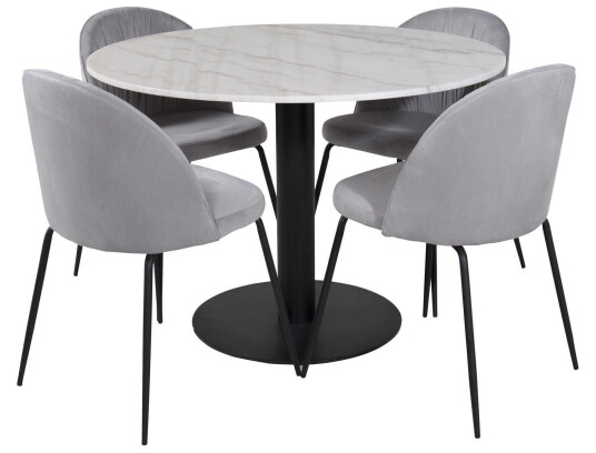 Venture Design Estelle & Wrinkles spisegruppe Hvit/grå 4 st stoler & bord 106 cm