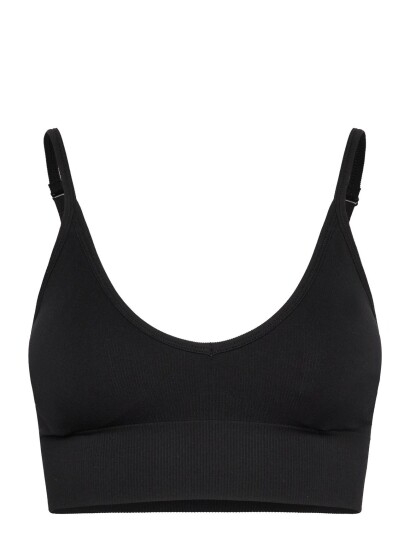 STRONGER Seamless Ribbed Strap Sports Bra   Black   XS