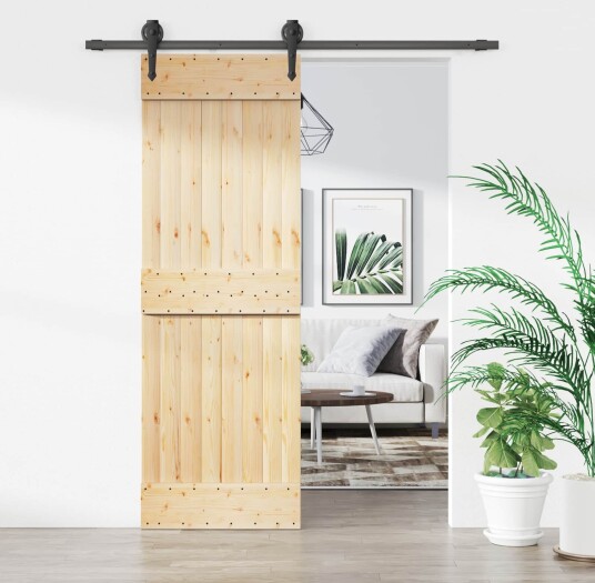 vidaXL Skyvedør Naturlig og svart 70 x 210 cm Massiv Furu Tre