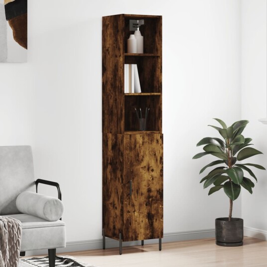 vidaXL Highboard røkt eik 34,5x34x180 cm konstruert tre 8720845930172