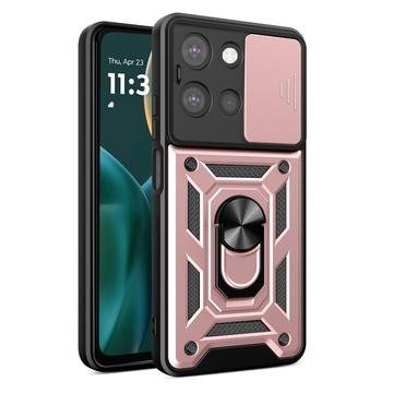 Motorola Moto G 2025 Hybrid deksel med Roterende Ring med Kameraskjold Roségull
