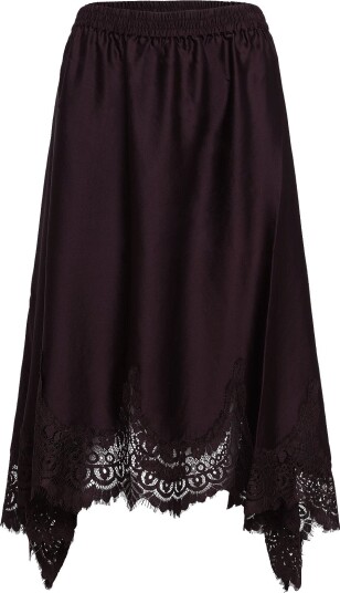 Stella Nova Asymetric Lace Trimmed Skirt - DARK BROWN - 34