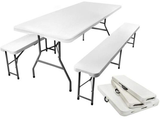 Sammenleggbart hagebord 180cm + 2 benker Sammenleggbart hagebord 180cm + 2 benker