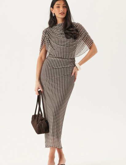 Bubbleroom Cape Mesh Ankle Dress Brown XL