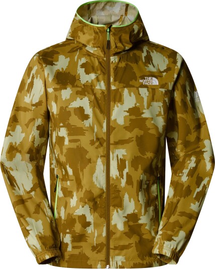 The North Face Men's Mountain Athletics Printed Hooded Wind Jacket Amber Green Painted Mountains Print Amber Green Aop Print S