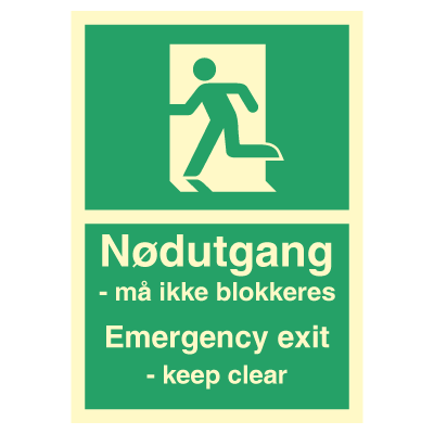 Jo Safety Nødutgang må ikke blokeres Etterlysende vinyl PV A4 297 x 210 mm 6302008PVA4