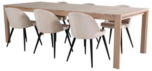 Venture Home Slider Spisegruppe Forlengningsbar 170 cm Rektangulær med 6 Velvet Stoler Beige