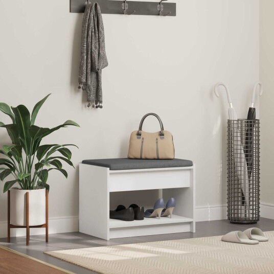 vidaXL Gangbenk Hvit 63 x 38 x 45 cm Konstruert treverk og stoff