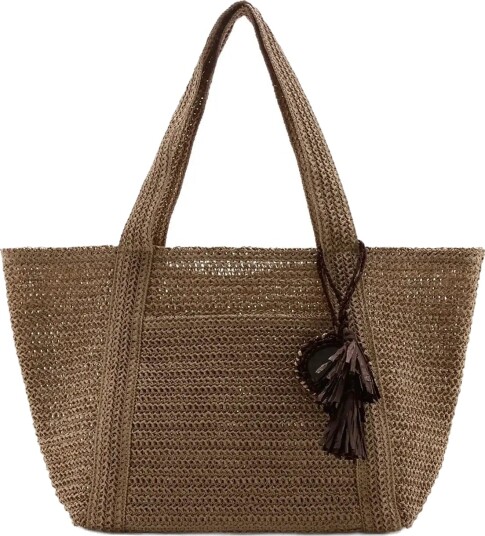 Mango Natural Fibre Tote Bag   Beige   ONE SIZE