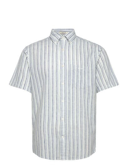GANT Reg Cotton Linen Stripe Ss Shirt Blue M