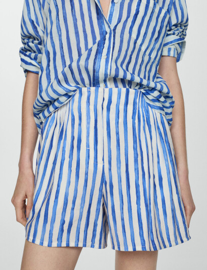 Mango Striped High-Waisted Shorts - Blue - XS Mango Striped High-Waisted Shorts - Blue - XS