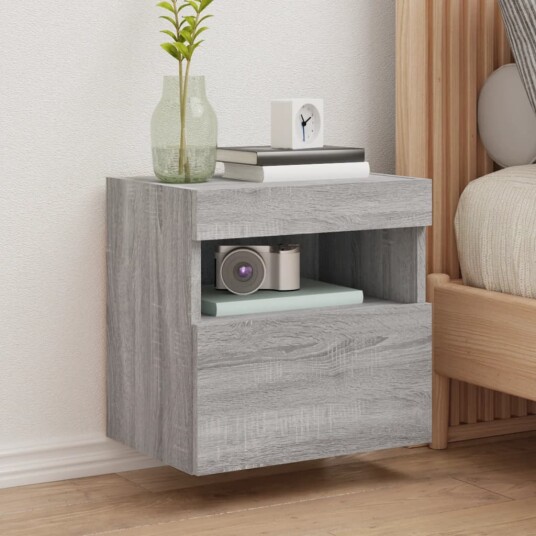 Vegghengte TV-benker med LED-lys 2 stk grå sonoma 40x30x40 cm 837180