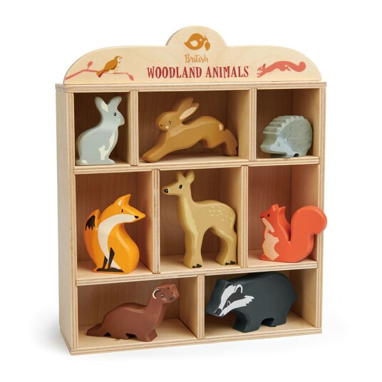 Tender Leaf Utstillingshylle med 8 Trefigurer fra Skogen for Barn 3-6 År Tender Leaf Utstillingshylle med 8 Trefigurer fra Skogen for Barn 3-6 År