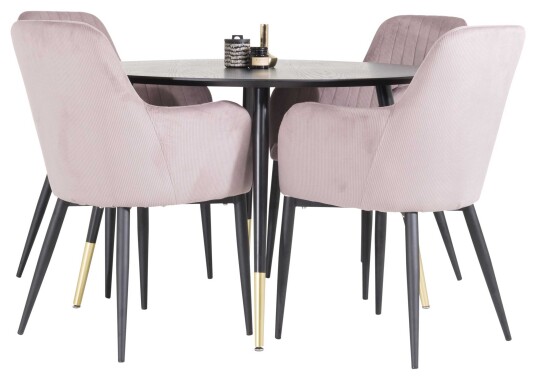 Venture Design Dipp & Comfort spisegruppe Svart/rosa 4 st stoler & bord 115 cm