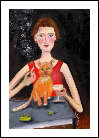 Vintage woman with cocktail and cat Poster Plakat / 70x100cm Vintage woman with cocktail and cat Poster Plakat / 70x100cm