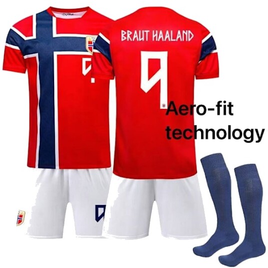 Norges herrelandslag Aero fit fotball 2026 2027 voksen drakt nr. 9 Haaland trykt kun t skjorte 26