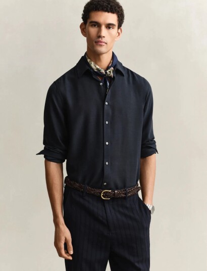 GANT Reg Lyocell Shirt   Navy   XXXL