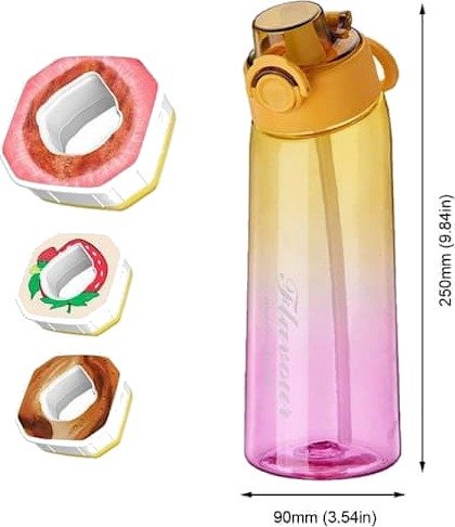 Vannflaske Air Water Up 900ml Air Startpakke Smaksatt med Duftkapsler for Camping Rosa Grønn + Tilfeldige 5 Ringer Rosa Grønn +