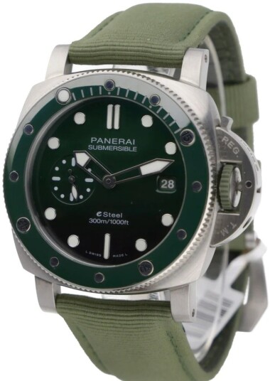 Panerai Herreklokke PAM01287 Submersible Grønn/Tekstil Ø44 mm