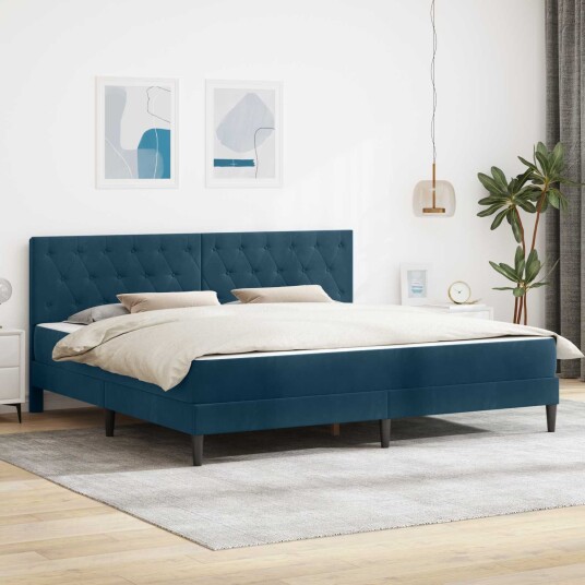 vidaXL Sengeramme med madrass med hodegjerde Blå 180 x 200 cm Fløyel