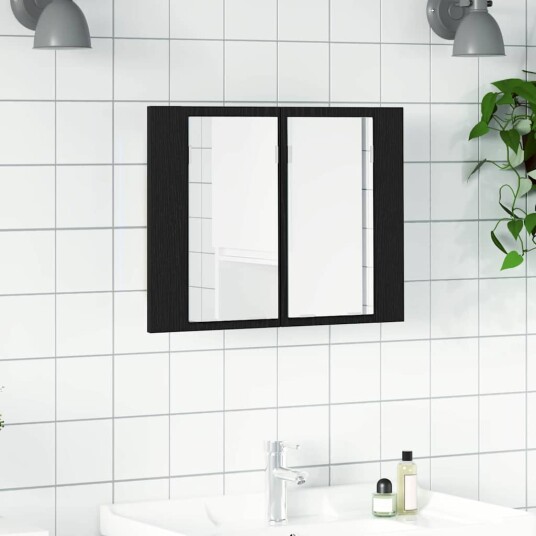 LED Baderomsspeilskap i svart eik 60x12x45 cm av konstruert tre
