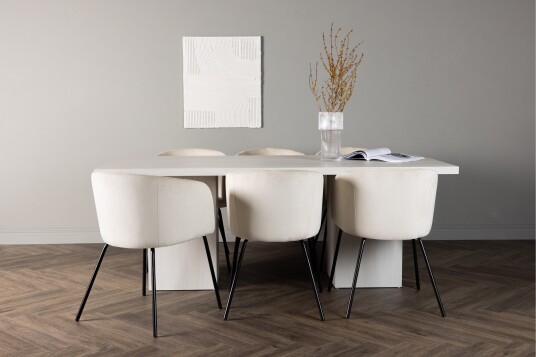 Venture Home Olga Matgruppe 200 cm Rektangulær med 6 Berit Stoler Beige