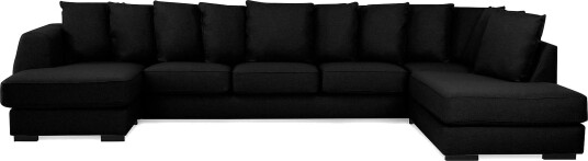 Optus 6 seters Høyrevendt U formet Large Sofa med Divan og Sjeselong i Stoff inkl. Pynteputer Svart